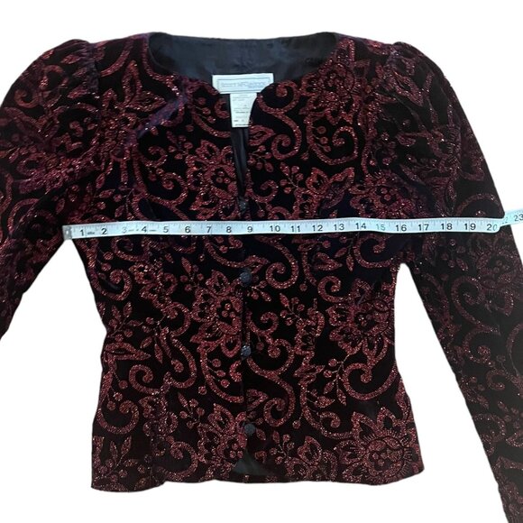 VTG Scott McClintock Black Floral Velvet Cropped Blazer Size 4 - Picture 7 of 7